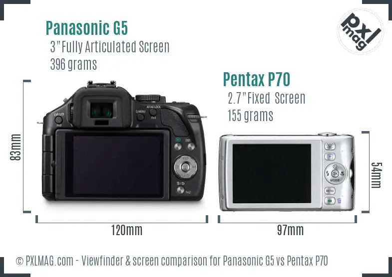 Panasonic G5 vs Pentax P70 Screen and Viewfinder comparison