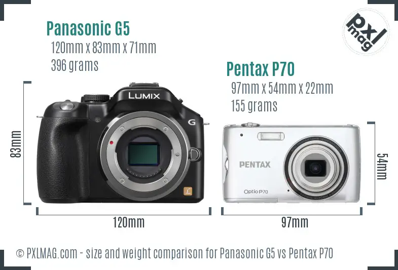 Panasonic G5 vs Pentax P70 size comparison