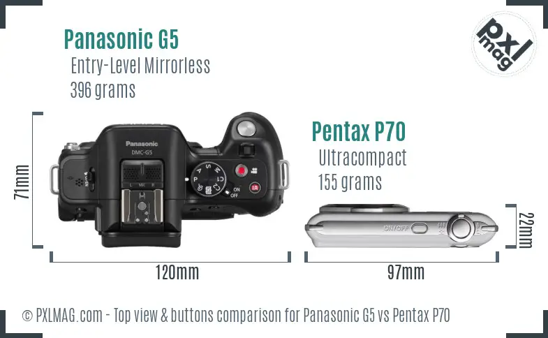 Panasonic G5 vs Pentax P70 top view buttons comparison