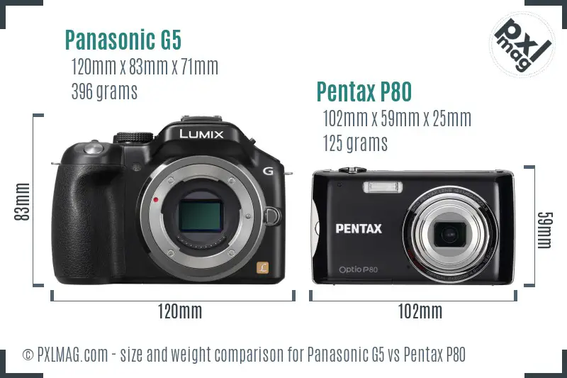 Panasonic G5 vs Pentax P80 size comparison