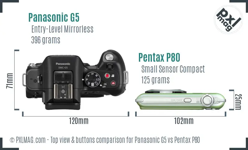 Panasonic G5 vs Pentax P80 top view buttons comparison