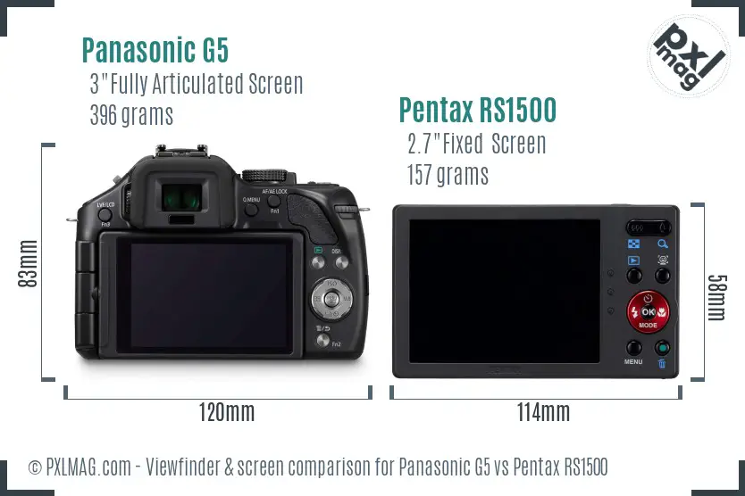 Panasonic G5 vs Pentax RS1500 Screen and Viewfinder comparison