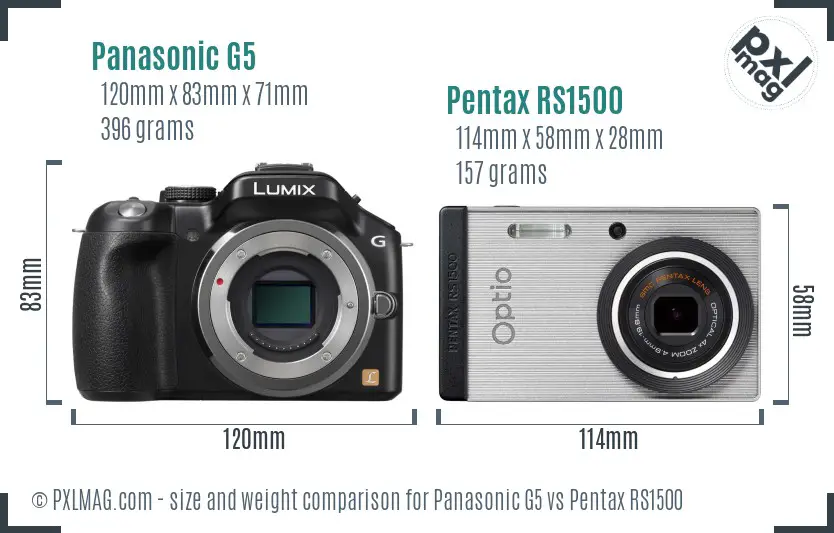 Panasonic G5 vs Pentax RS1500 size comparison
