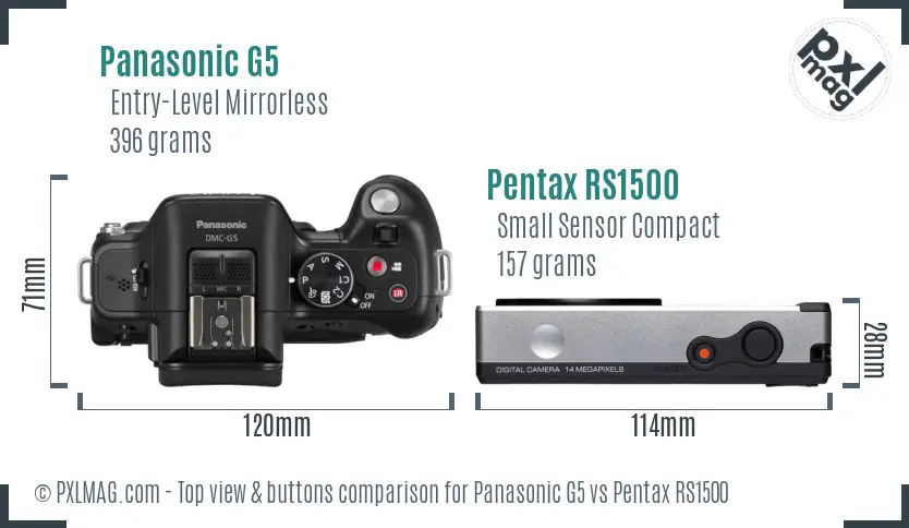 Panasonic G5 vs Pentax RS1500 top view buttons comparison