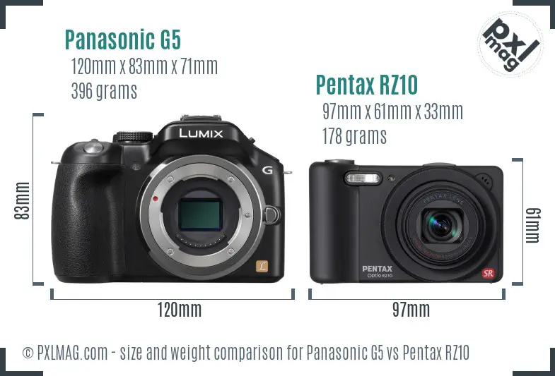 Panasonic G5 vs Pentax RZ10 size comparison