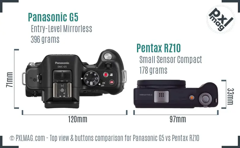 Panasonic G5 vs Pentax RZ10 top view buttons comparison