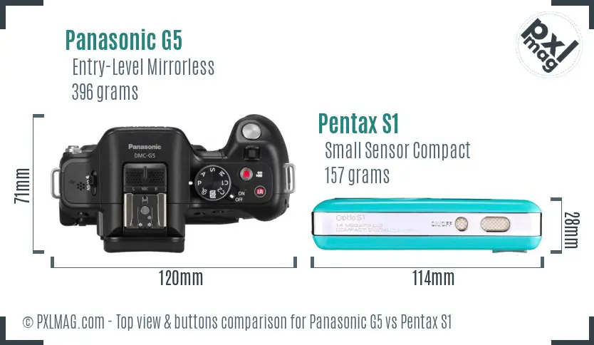 Panasonic G5 vs Pentax S1 top view buttons comparison
