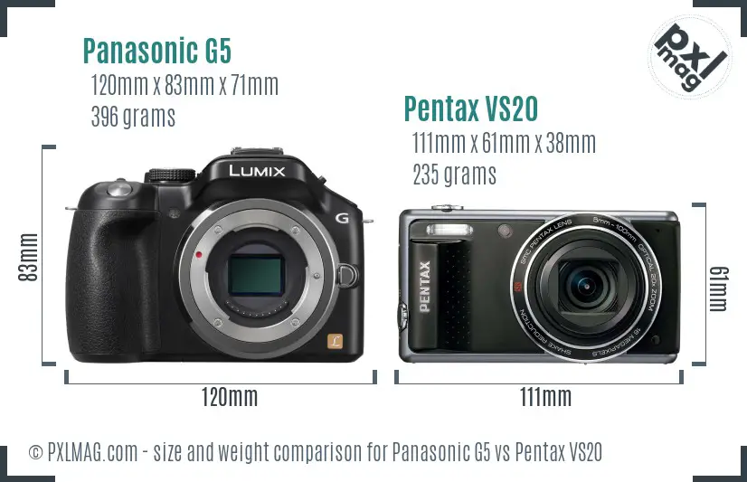 Panasonic G5 vs Pentax VS20 size comparison