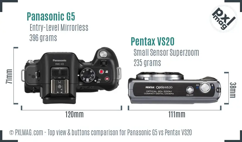 Panasonic G5 vs Pentax VS20 top view buttons comparison