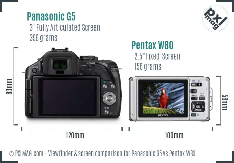 Panasonic G5 vs Pentax W80 Screen and Viewfinder comparison