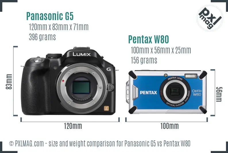 Panasonic G5 vs Pentax W80 size comparison