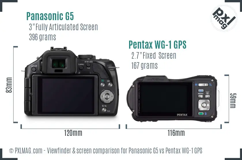 Panasonic G5 vs Pentax WG-1 GPS Screen and Viewfinder comparison