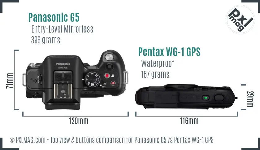 Panasonic G5 vs Pentax WG-1 GPS top view buttons comparison
