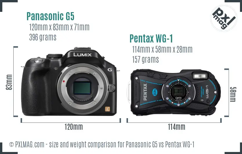 Panasonic G5 vs Pentax WG-1 size comparison