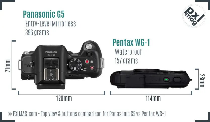 Panasonic G5 vs Pentax WG-1 top view buttons comparison