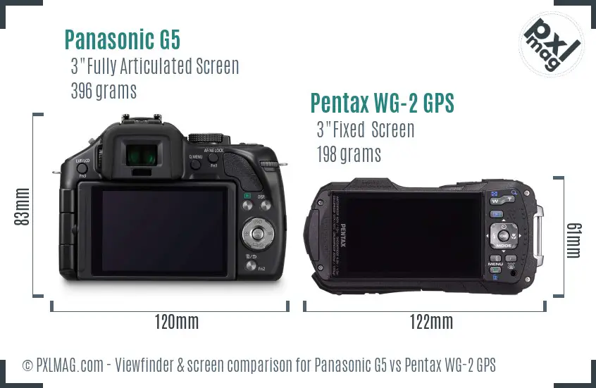 Panasonic G5 vs Pentax WG-2 GPS Screen and Viewfinder comparison