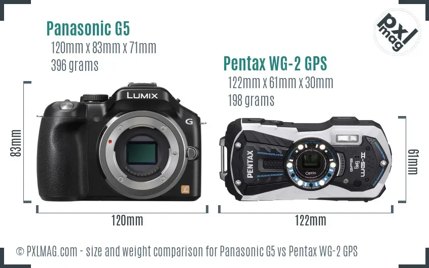 Panasonic G5 vs Pentax WG-2 GPS size comparison