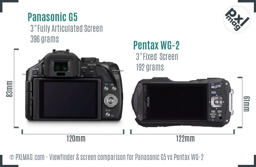 Panasonic G5 vs Pentax WG-2 Screen and Viewfinder comparison
