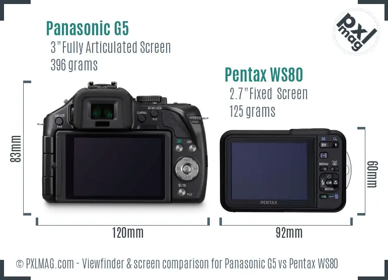Panasonic G5 vs Pentax WS80 Screen and Viewfinder comparison