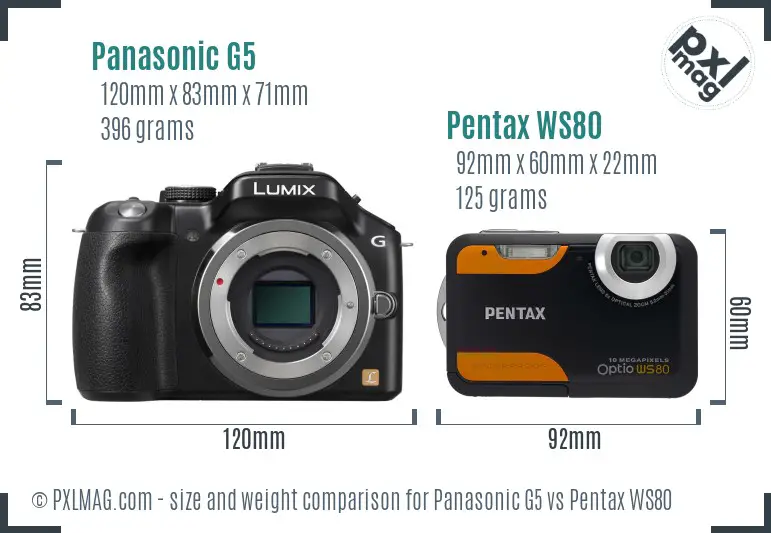 Panasonic G5 vs Pentax WS80 size comparison