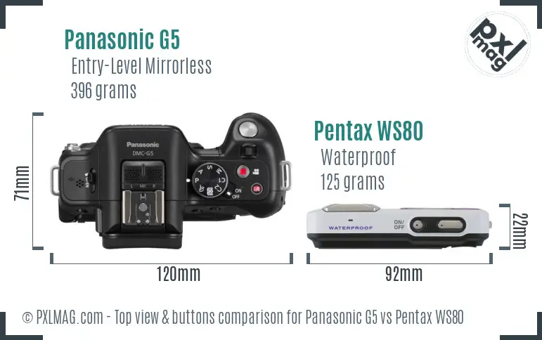 Panasonic G5 vs Pentax WS80 top view buttons comparison