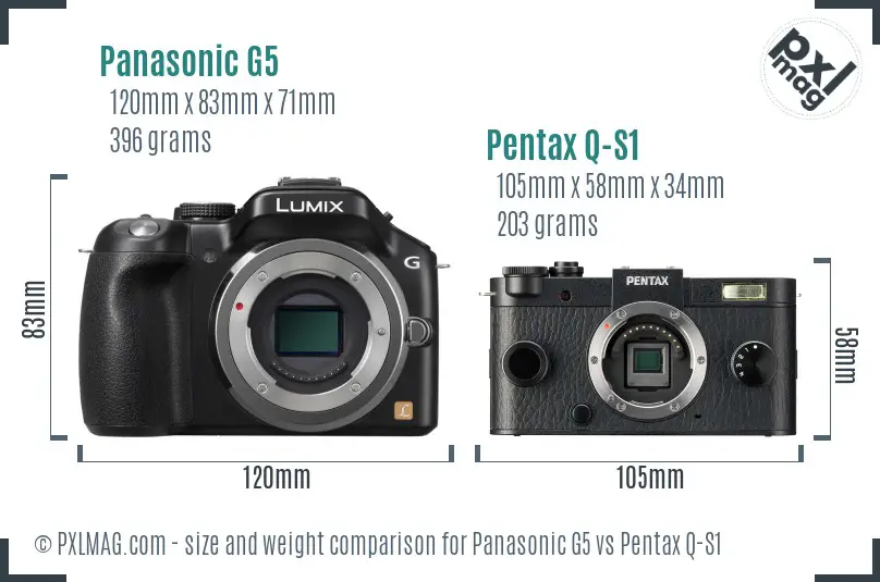 Panasonic G5 vs Pentax Q-S1 size comparison