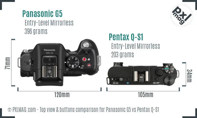 Panasonic G5 vs Pentax Q-S1 top view buttons comparison
