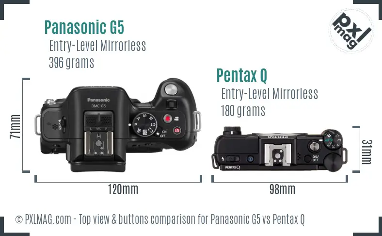 Panasonic G5 vs Pentax Q top view buttons comparison