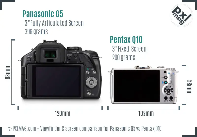 Panasonic G5 vs Pentax Q10 Screen and Viewfinder comparison