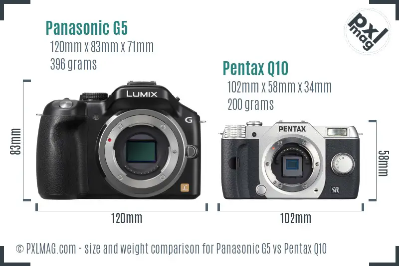 Panasonic G5 vs Pentax Q10 size comparison