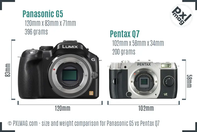 Panasonic G5 vs Pentax Q7 size comparison