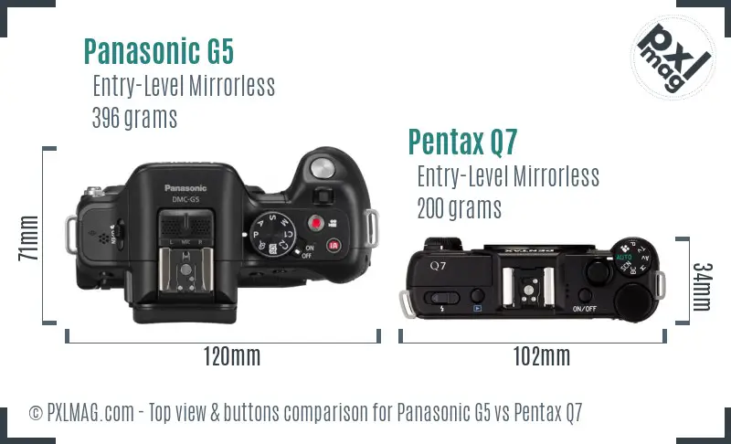 Panasonic G5 vs Pentax Q7 top view buttons comparison