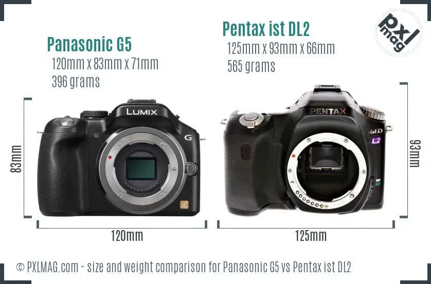 Panasonic G5 vs Pentax ist DL2 size comparison