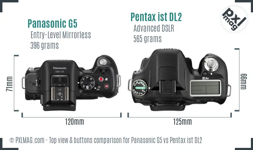Panasonic G5 vs Pentax ist DL2 top view buttons comparison