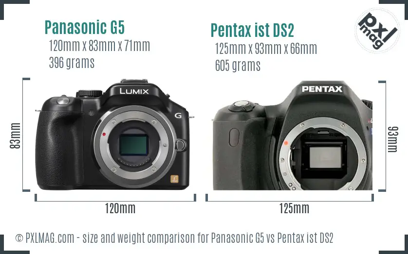 Panasonic G5 vs Pentax ist DS2 size comparison
