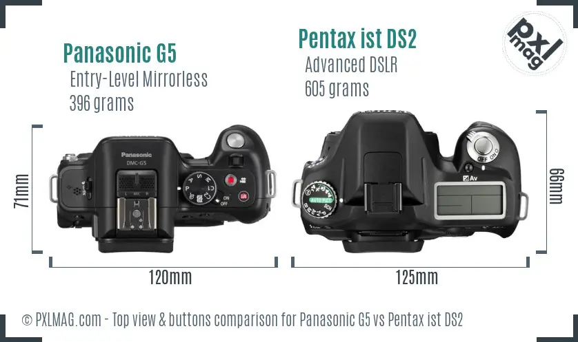 Panasonic G5 vs Pentax ist DS2 top view buttons comparison