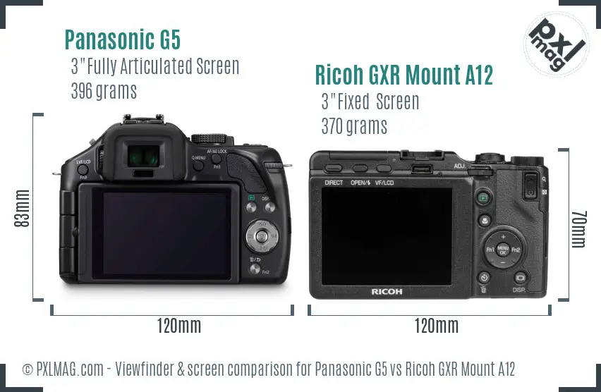 Panasonic G5 vs Ricoh GXR Mount A12 Screen and Viewfinder comparison