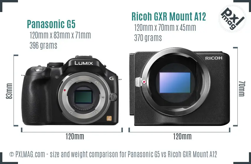 Panasonic G5 vs Ricoh GXR Mount A12 size comparison