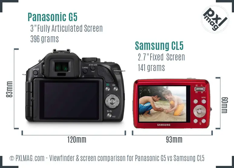 Panasonic G5 vs Samsung CL5 Screen and Viewfinder comparison