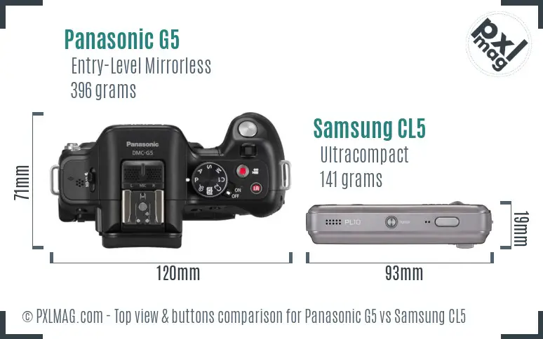 Panasonic G5 vs Samsung CL5 top view buttons comparison