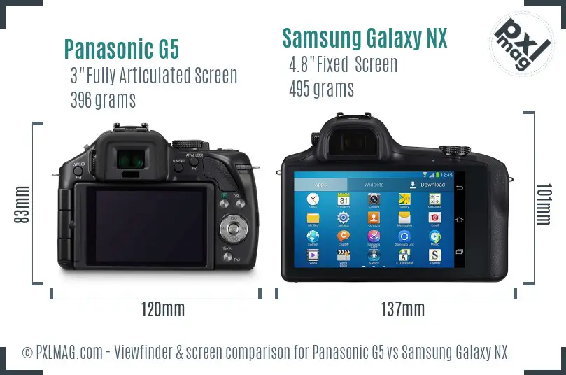Panasonic G5 vs Samsung Galaxy NX Screen and Viewfinder comparison