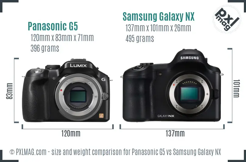 Panasonic G5 vs Samsung Galaxy NX size comparison