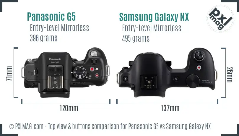 Panasonic G5 vs Samsung Galaxy NX top view buttons comparison