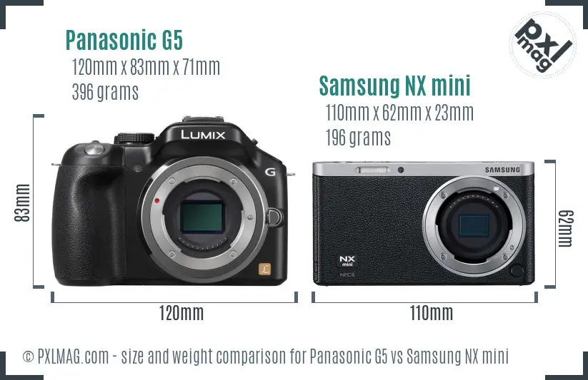 Panasonic G5 vs Samsung NX mini size comparison