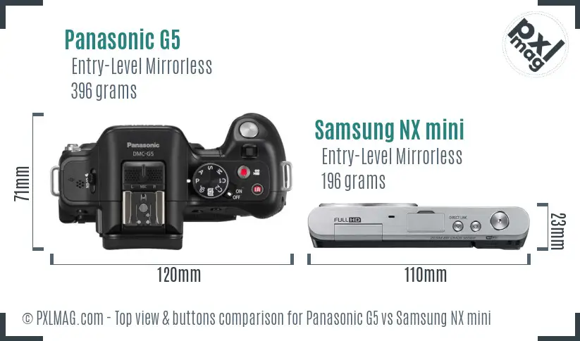 Panasonic G5 vs Samsung NX mini top view buttons comparison