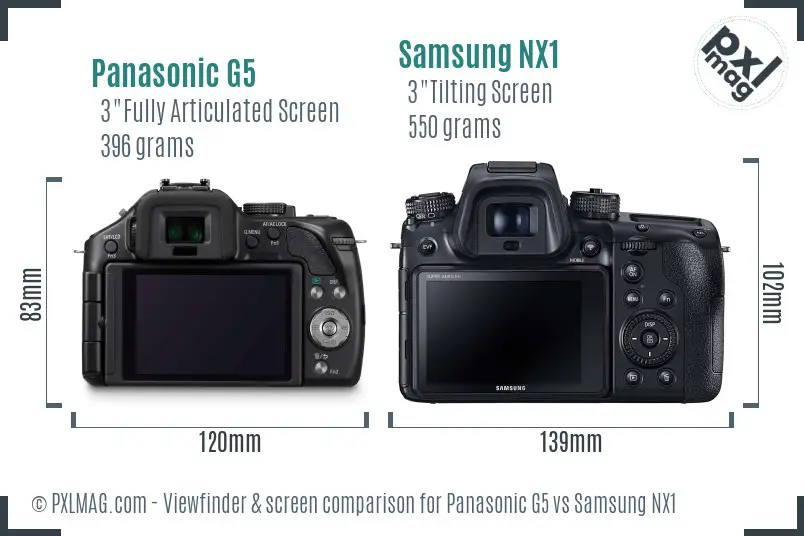 Panasonic G5 vs Samsung NX1 Screen and Viewfinder comparison