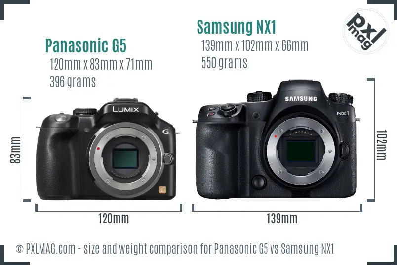 Panasonic G5 vs Samsung NX1 size comparison