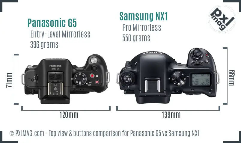 Panasonic G5 vs Samsung NX1 top view buttons comparison