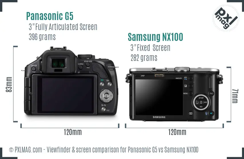Panasonic G5 vs Samsung NX100 Screen and Viewfinder comparison