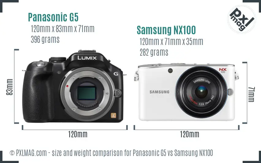 Panasonic G5 vs Samsung NX100 size comparison